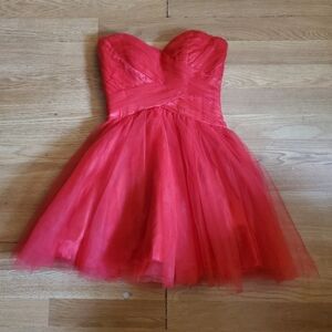 Red strapless mini dress